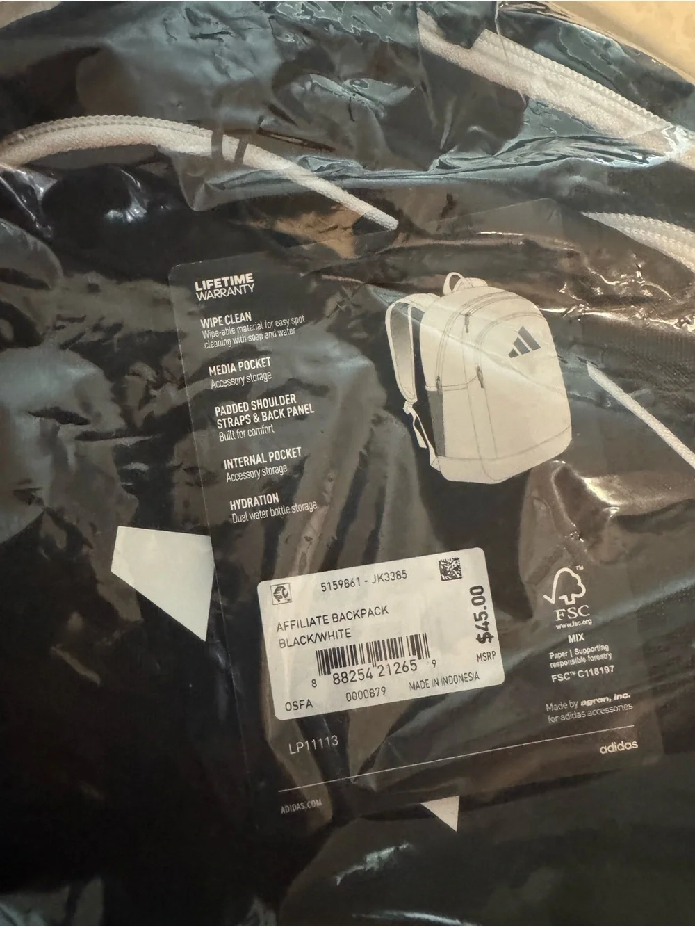 adidas Black Jacket with White Piping